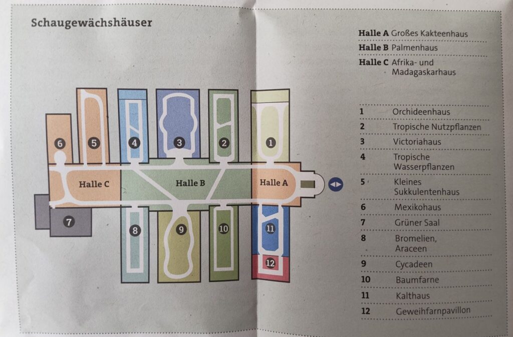 Übersichtsplan der Schauhäuser im Botanischen Garten München
